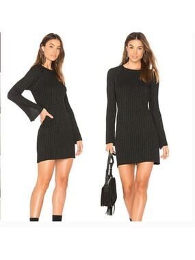 New Anthropologie John + Jenn Slinky Black Lightweight Knit Dress Hint Silver